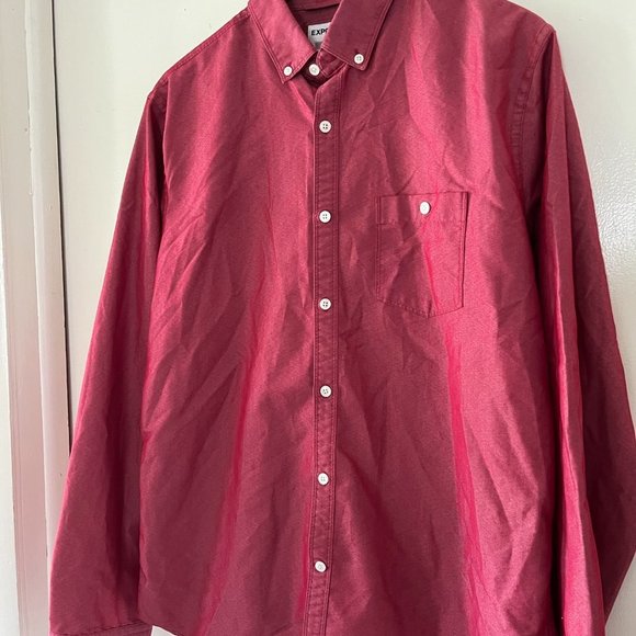 Express Men's Size Large Fitted Button Down Up Dress Shirt Dark Red - Picture 2 of 4